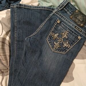 Miss Me Blue Boot Cut Jeans with Classic Contrast Stitching